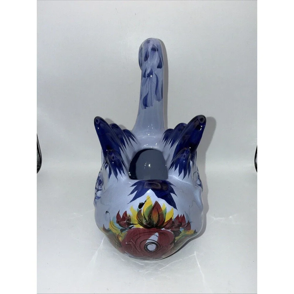 Vintage Vestal Alcobaça Swan Planter Light Blue W/ Flowers Made In Portugal 1010 - Picture 4 of 8